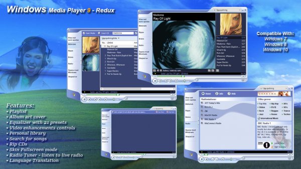 Windows Media Player 9 for Windows 7, 8.1 and 10 redux mod